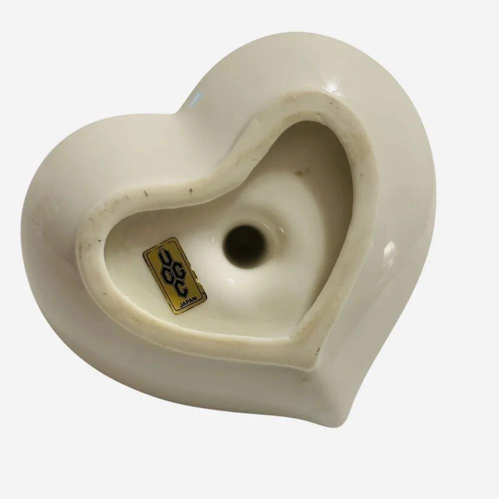 Vintage Heart Shaped Butterfly Ring Holder Porcelain Japan Trinket Dish 4